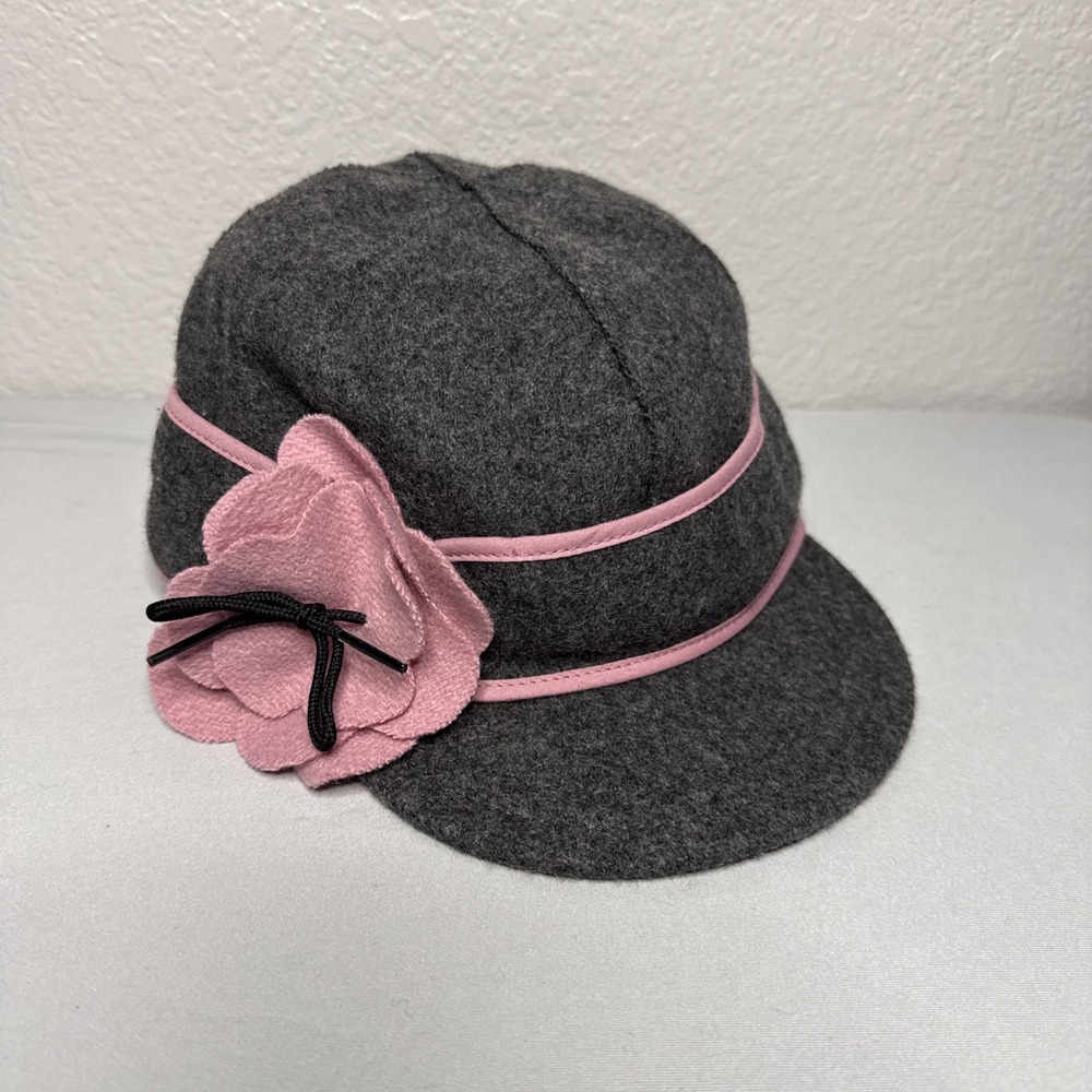 Stormy Kromer Hat Flower Petal Pusher Cap Women's Size 7 1/4 Gray Pink Brimmed